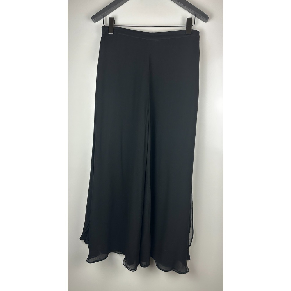 St. John Evening 100% Silk Chiffon Overlay Pants Wide-Leg Slit Black Size 12 - Picture 2 of 16